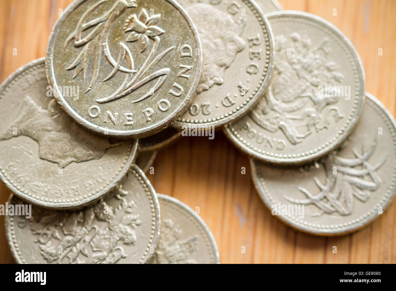 British £1 libbra di monete in valuta sterlina Foto Stock