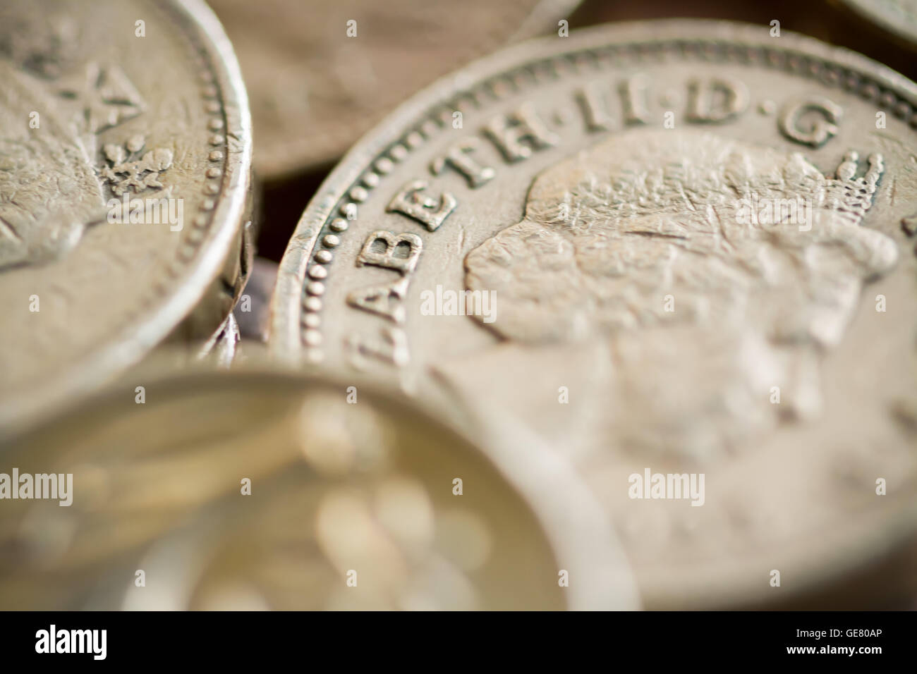 British £1 libbra di monete in valuta sterlina Foto Stock