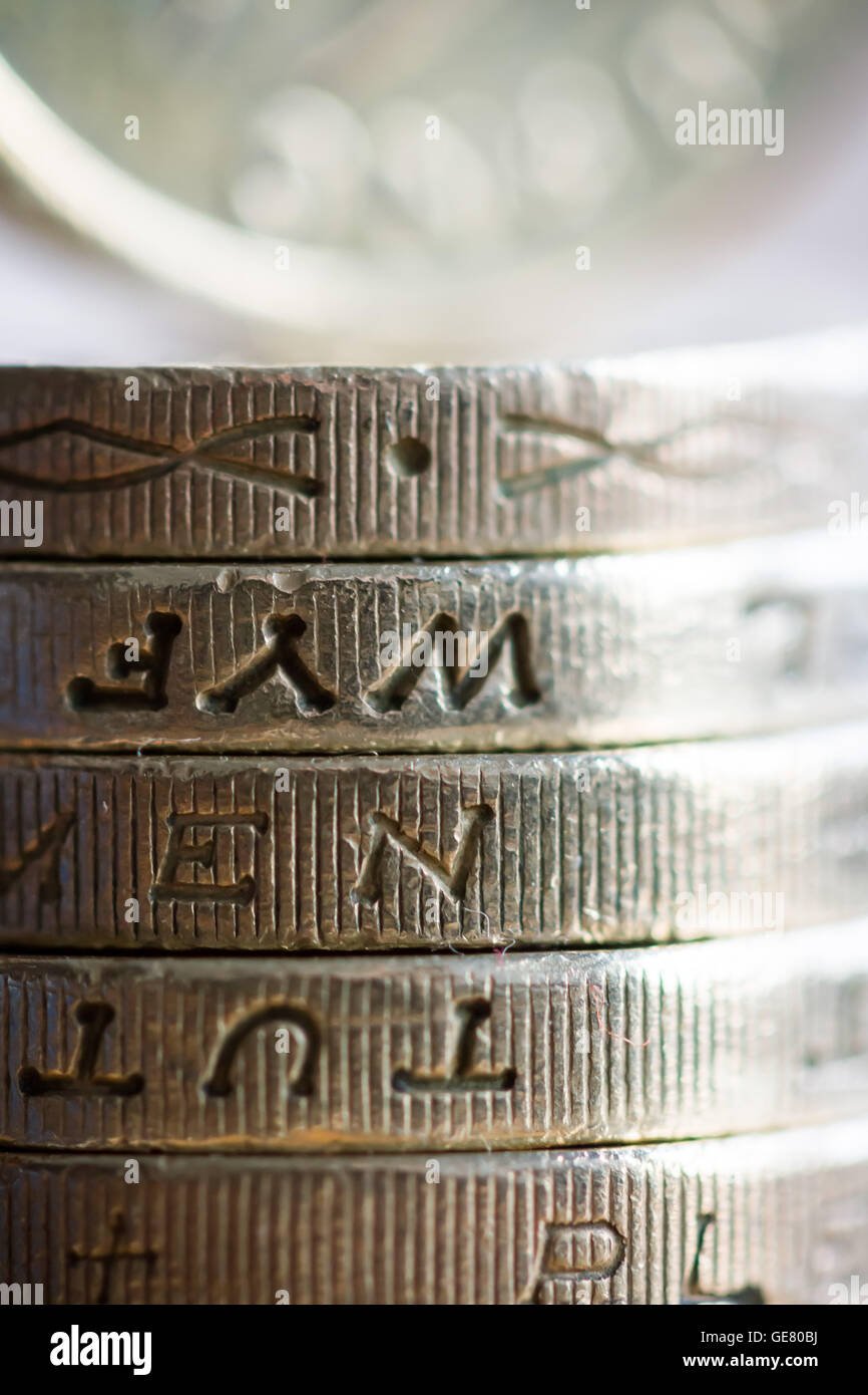 British £1 libbra di monete in valuta sterlina Foto Stock