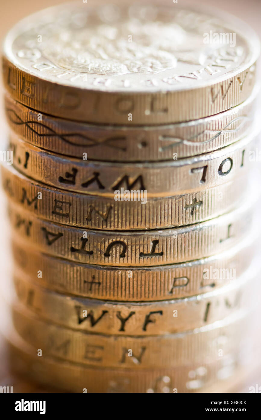 British £1 libbra di monete in valuta sterlina Foto Stock