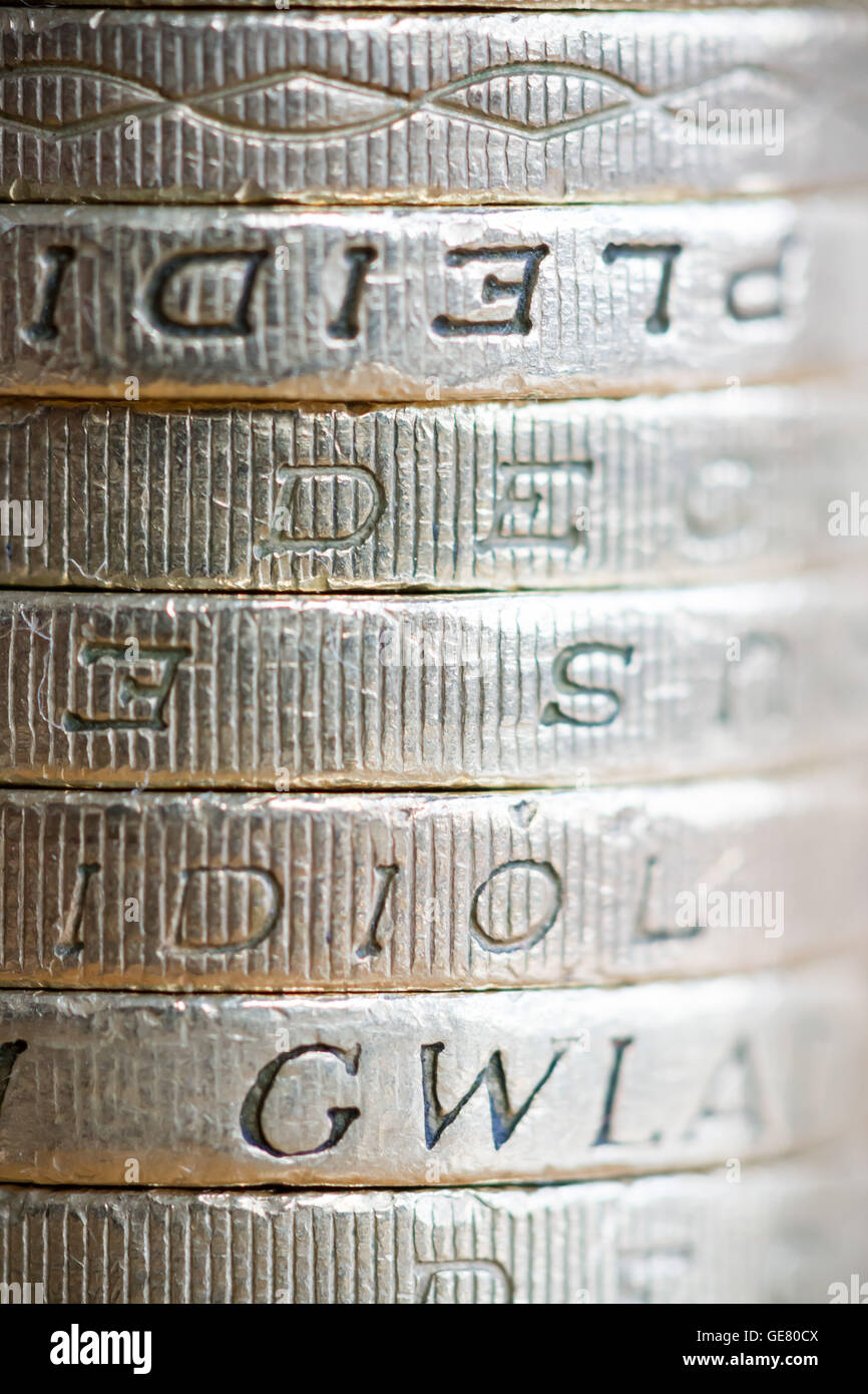 British £1 libbra di monete in valuta sterlina Foto Stock