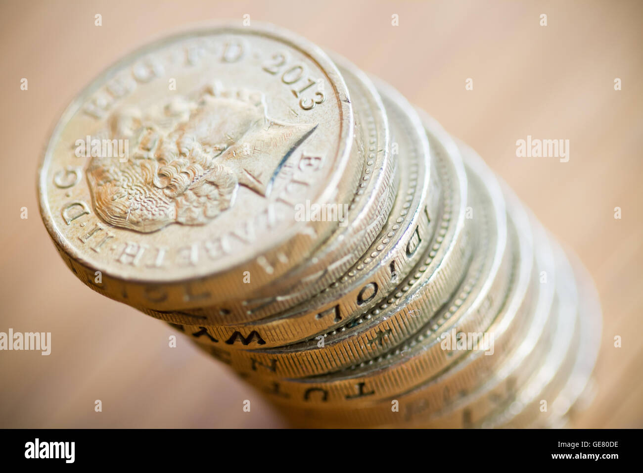 British £1 libbra di monete in valuta sterlina Foto Stock