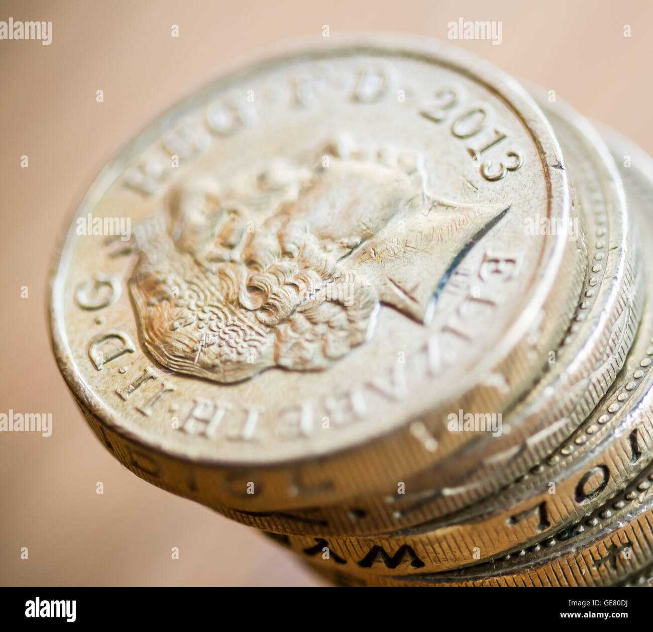 British £1 libbra di monete in valuta sterlina Foto Stock