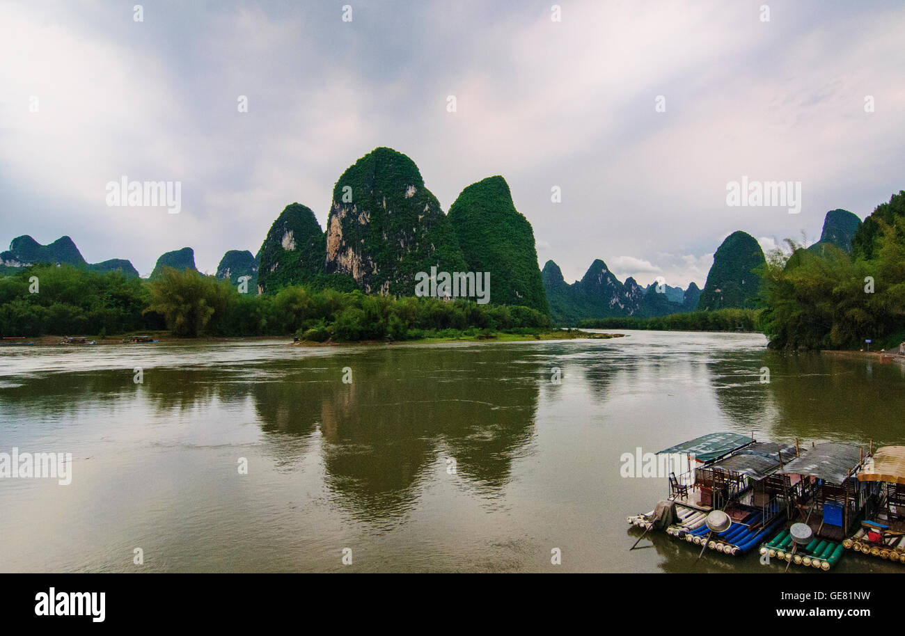 Il famoso 20 yuan vista del Fiume Li a Xingping, Guangxi Regione autonoma, Cina Foto Stock