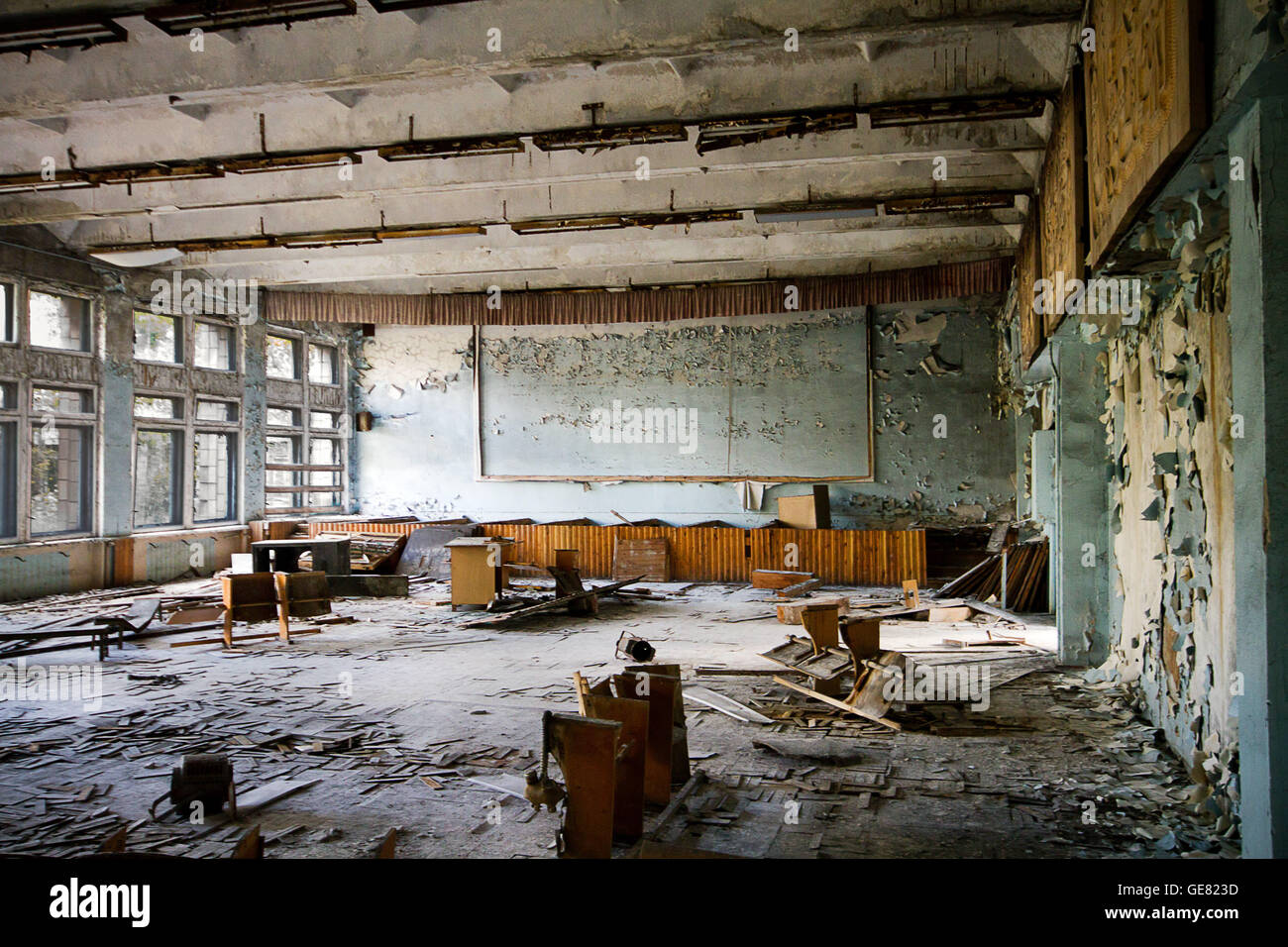 Abbandonata la città di pripjat in Chernobyl zona di esclusione, Ucraina. Foto Stock