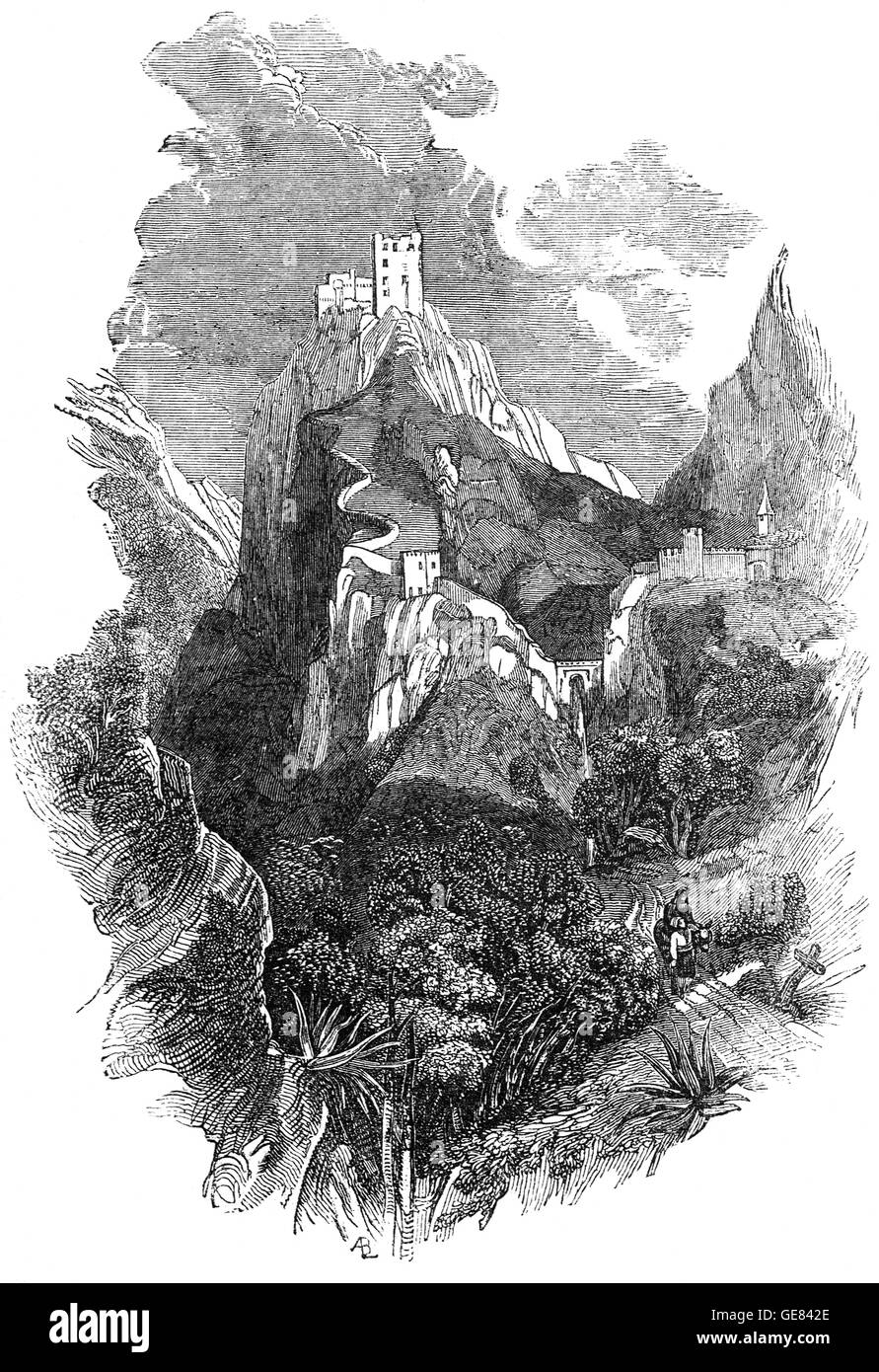 Una collina del castello a Lucca, una città e un comune in Toscana, Italia centrale, sul Serchio in una fertile pianura vicino il mare Tirreno. In 1805, Lucca fu conquistata da Napoleone, che ha installato la sua sorella Elisa Bonaparte Baciocchi come 'Regina d'Etruria" Foto Stock