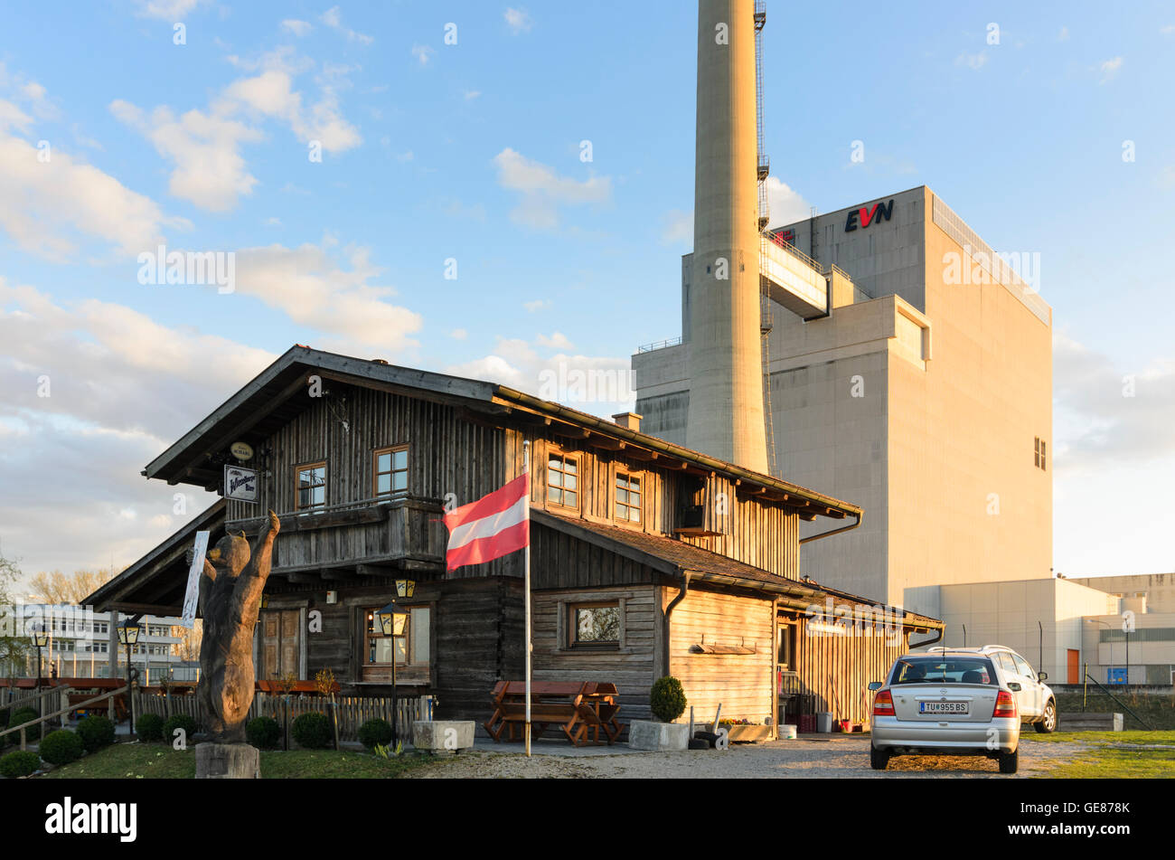 Zwentendorf an der Donau: mai andato in funzione di un impianto ad energia nucleare Zwentendorf, ristorante Bärndorferhütte, Austria, Niederös Foto Stock