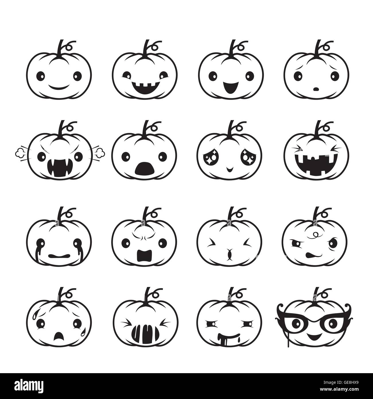 Emoticon Zucca impostare, vacanze, mistero, gli Emoji, espressione facciale, sensazione, umore, personalità, simbolo, Ottobre Illustrazione Vettoriale