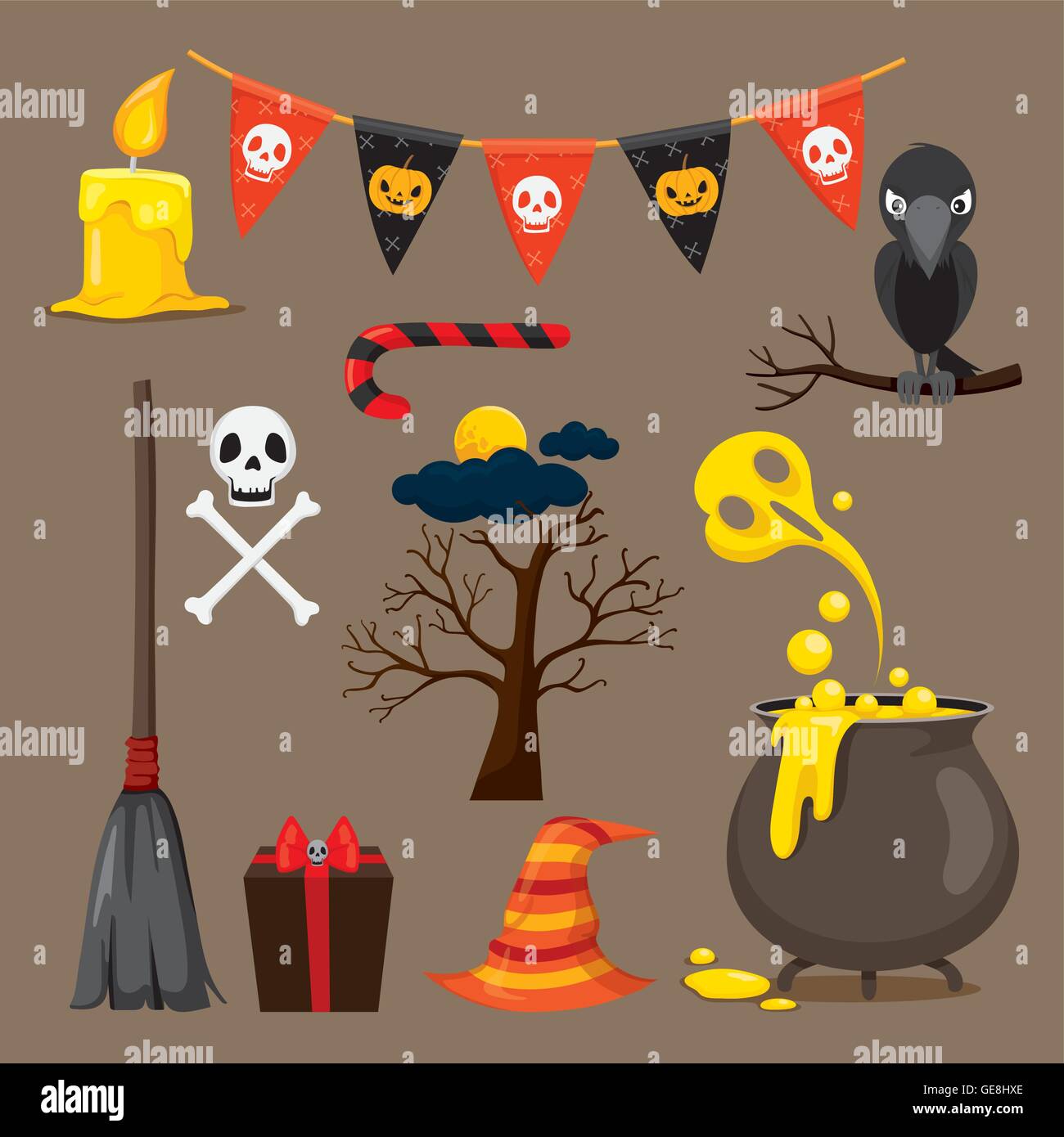 Icone di Halloween Set, Mistero, vacanze, cultura, Ottobre, decorazione, fantasia, Festa Notturna Illustrazione Vettoriale