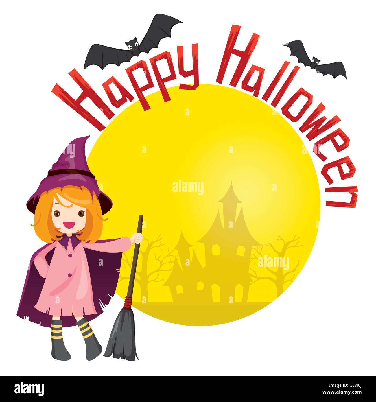 La Ragazza di Halloween Costume strega, vacanze, cultura, travestimento, ornati, fantasia, Festa Notturna Illustrazione Vettoriale