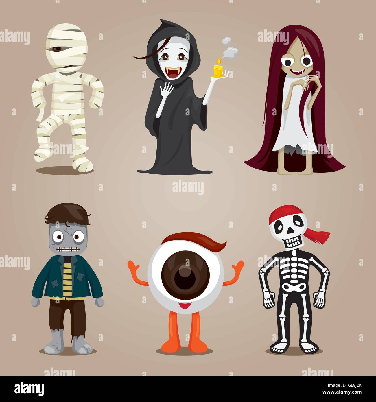 Halloween Ghost character design Set, Mistero, vacanze, cultura, Ottobre, decorazione, fantasia, Festa Notturna Illustrazione Vettoriale