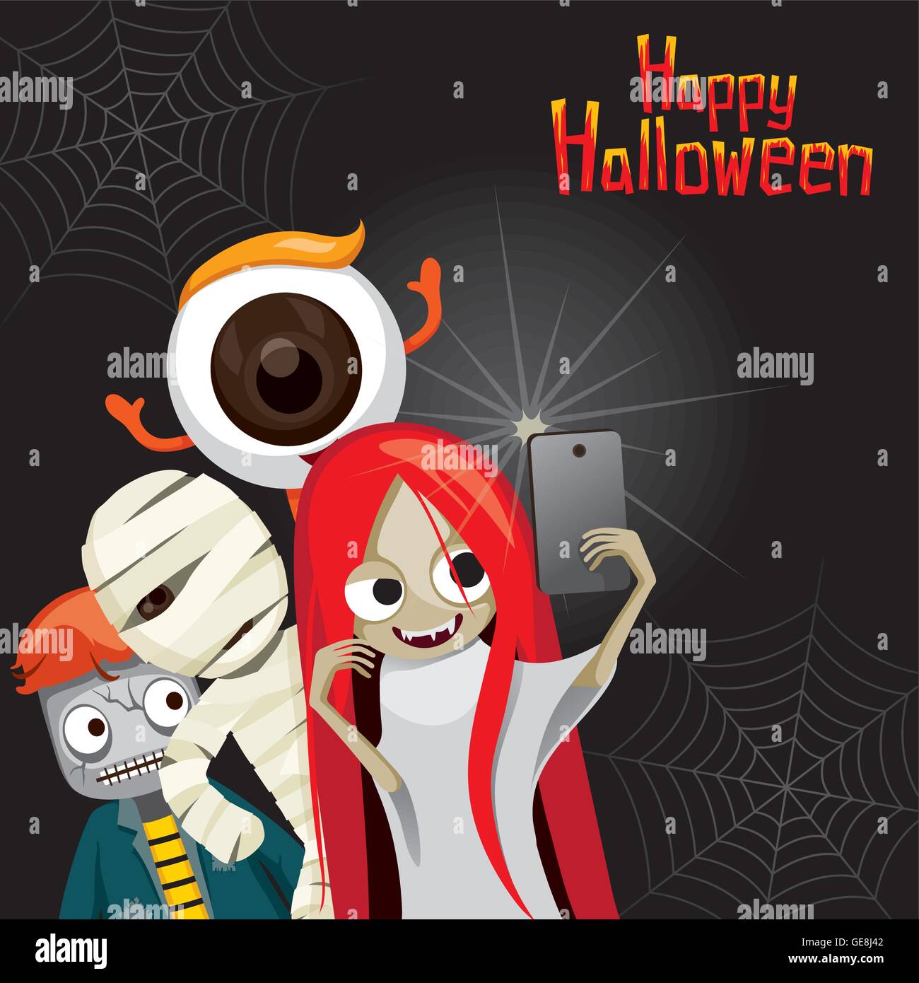 Halloween Ghost Selfie, Mistero, vacanze, cultura, Ottobre, decorazione, fantasia, Festa Notturna Illustrazione Vettoriale