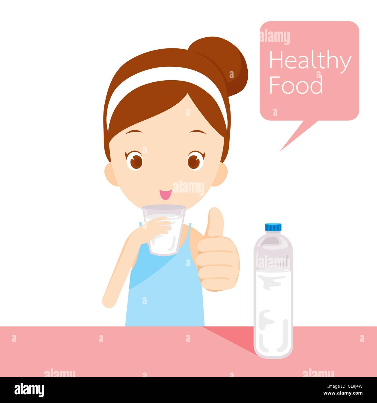 Ragazza carina acqua potabile, sani, organico, Nutrizione, Medicina, salute mentale e fisica Illustrazione Vettoriale