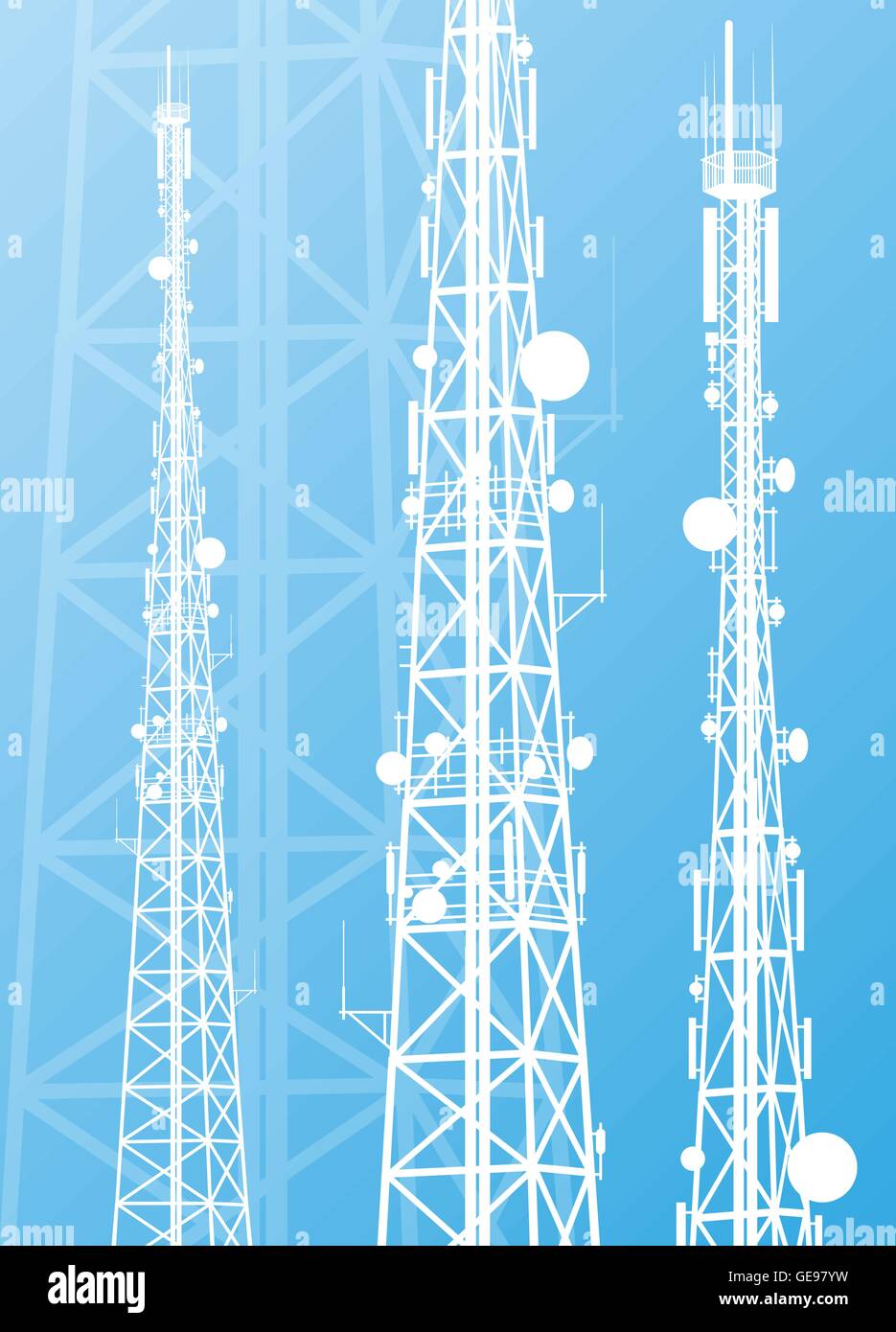 Comunicazione della torre di trasmissione radio telefono segnale di vettore di antenna Illustrazione Vettoriale