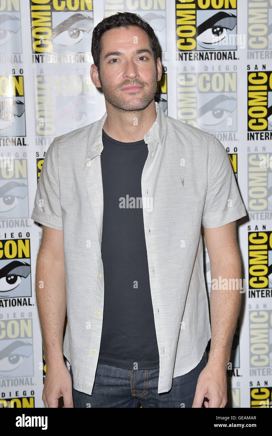 San Diego, Stati Uniti d'America. 23 Luglio, 2016. Tom Ellis a photocall per TV-Serie 'Lucifero' durante il San Diego Comic-Con International 2016 im Hilton Bayfront Hotel. San Diego, 23.07.2016 | Verwendung weltweit/picture alliance © dpa/Alamy Live News Foto Stock