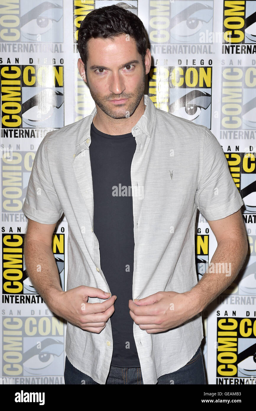 San Diego, Stati Uniti d'America. 23 Luglio, 2016. Tom Ellis a photocall per TV-Serie 'Lucifero' durante il San Diego Comic-Con International 2016 im Hilton Bayfront Hotel. San Diego, 23.07.2016 | Verwendung weltweit/picture alliance © dpa/Alamy Live News Foto Stock