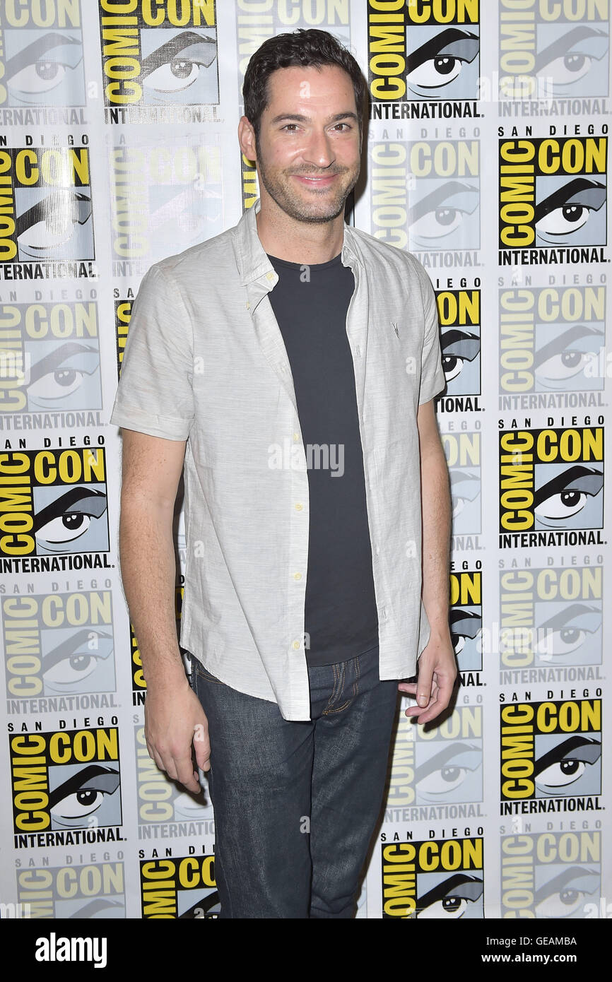 San Diego, Stati Uniti d'America. 23 Luglio, 2016. Tom Ellis a photocall per TV-Serie 'Lucifero' durante il San Diego Comic-Con International 2016 im Hilton Bayfront Hotel. San Diego, 23.07.2016 | Verwendung weltweit/picture alliance © dpa/Alamy Live News Foto Stock