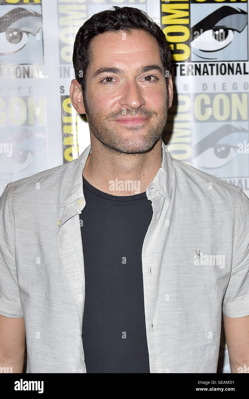 San Diego, Stati Uniti d'America. 23 Luglio, 2016. Tom Ellis a photocall per TV-Serie 'Lucifero' durante il San Diego Comic-Con 2016 Internazionale presso l'Hilton Bayfront Hotel. San Diego, 23.07.2016 | Verwendung weltweit/picture alliance © dpa/Alamy Live News Foto Stock