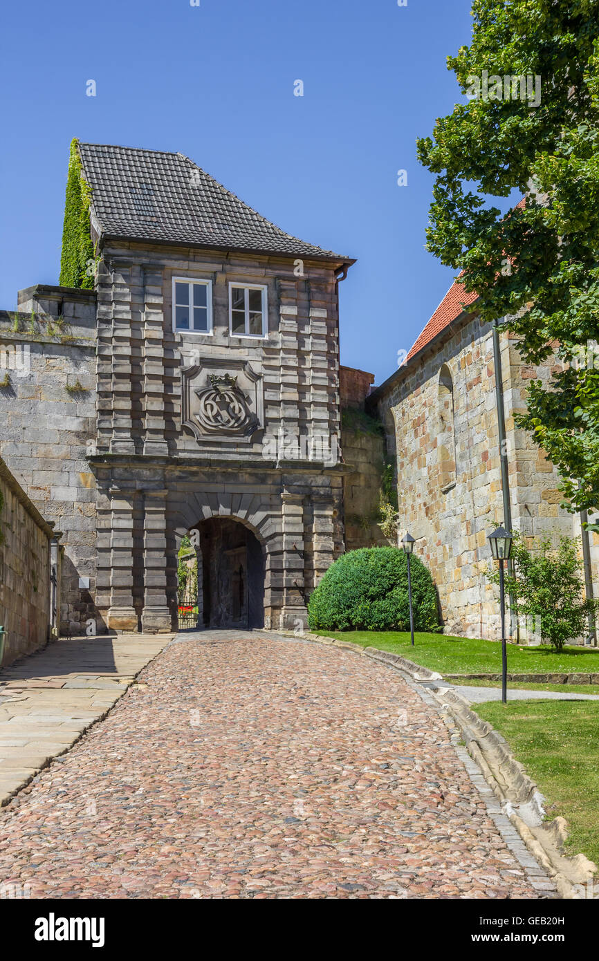 Cancello di ingresso della collina del castello in Bad Bentheim, Germania Foto Stock