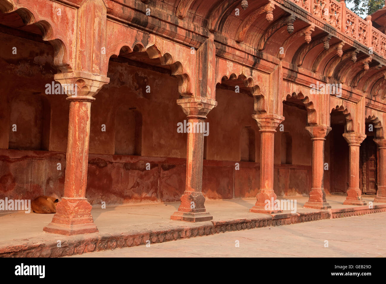 Dettagli architettonici in ingresso al famoso Taj Mahal, Agra, India Foto Stock