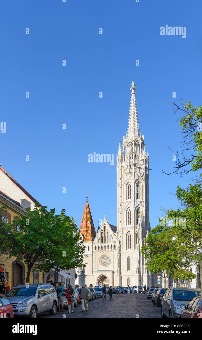 Budapest: Street Uri utca, la chiesa di San Mattia, Ungheria, Budapest, Foto Stock