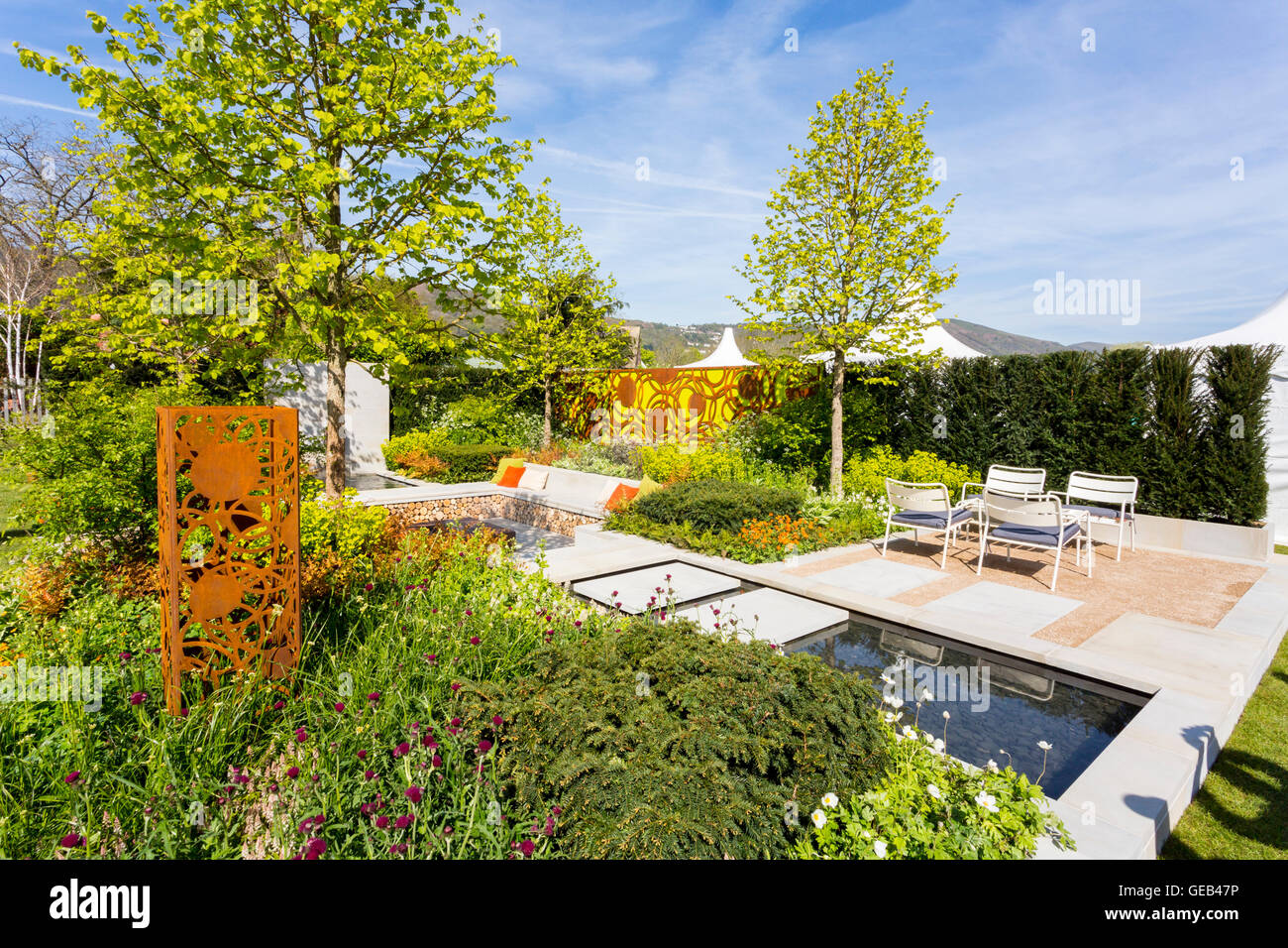 Un giardino mostra al 2016 RHS Malvern spettacolo primaverile, Worcestershire, England, Regno Unito Foto Stock