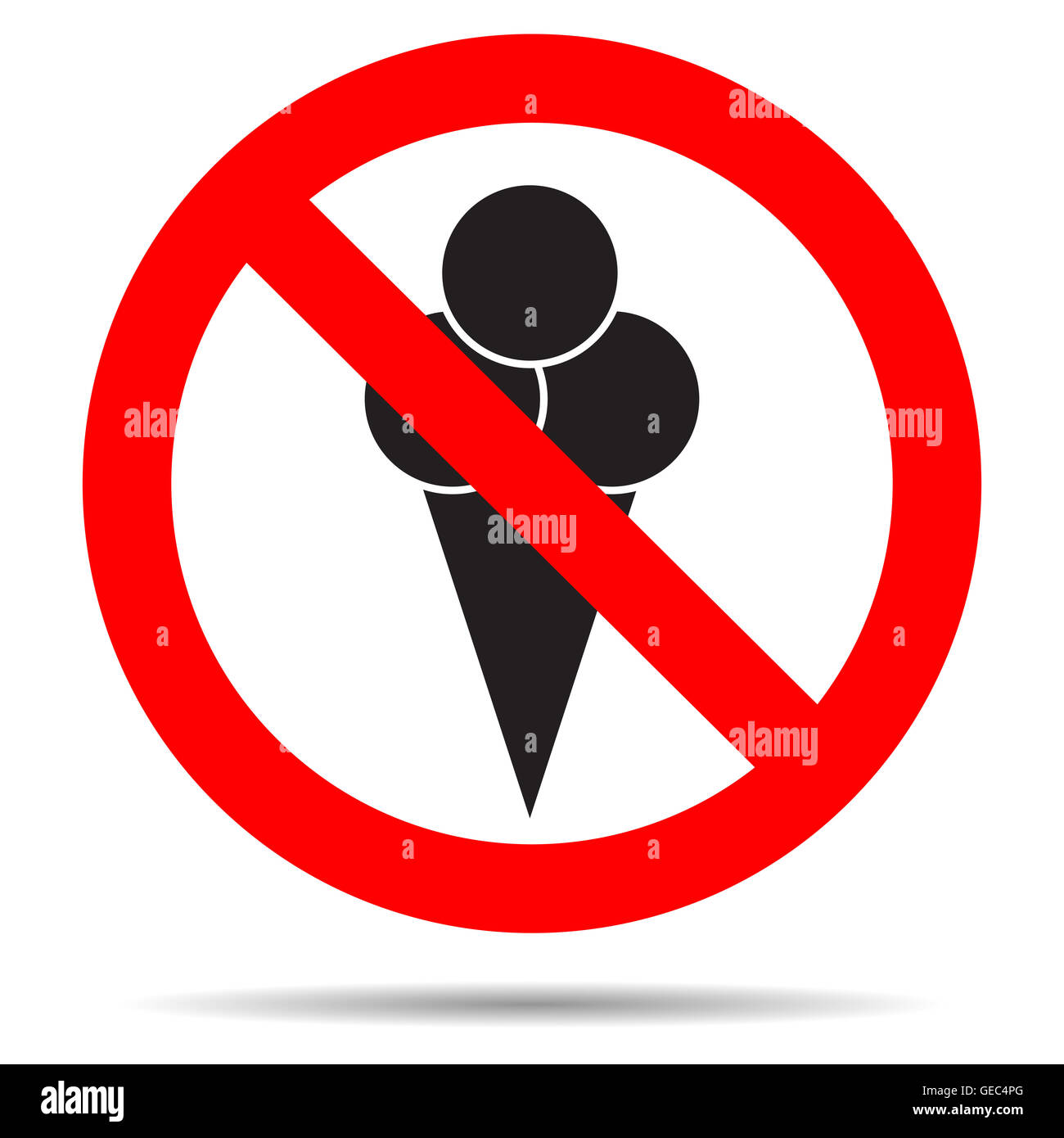 Ice Cream divieto. Smettere di entrare con cibo, vietato e l'icona di divieto emblema. Illustrazione Vettoriale Foto Stock