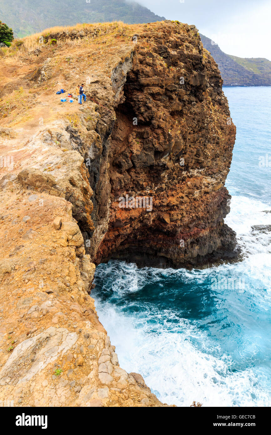 Incredibile vista delle scogliere a Ponta de Sao Lourenco, Madeira, Portogallo Foto Stock