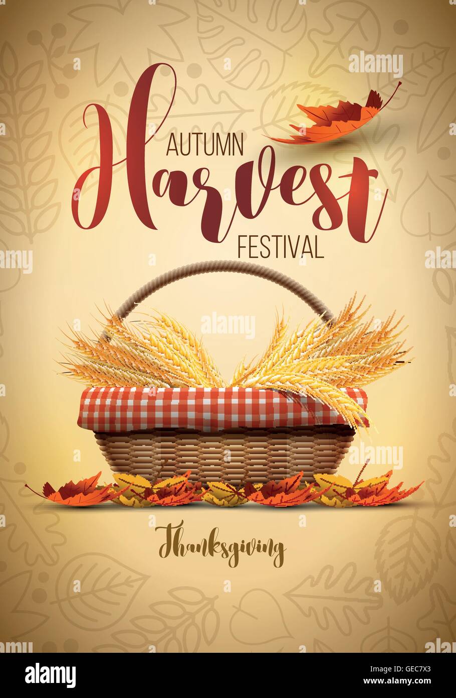 Vector Autumn harvest festival poster Design modello. Gli elementi sono stratificati separatamente in file vettoriale. Illustrazione Vettoriale