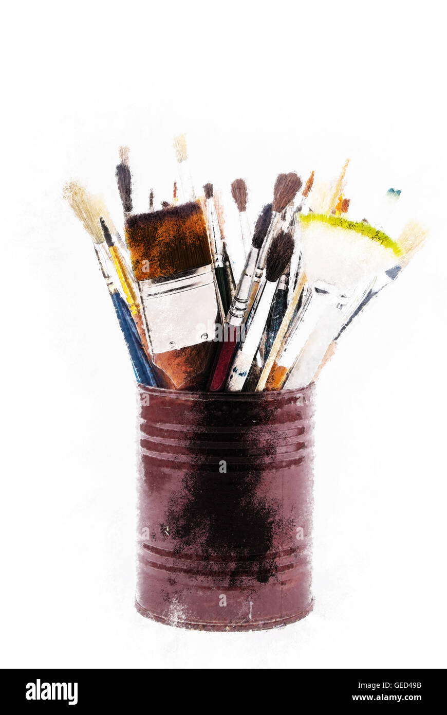 Spazzole sul barattolo di latta Foto Stock