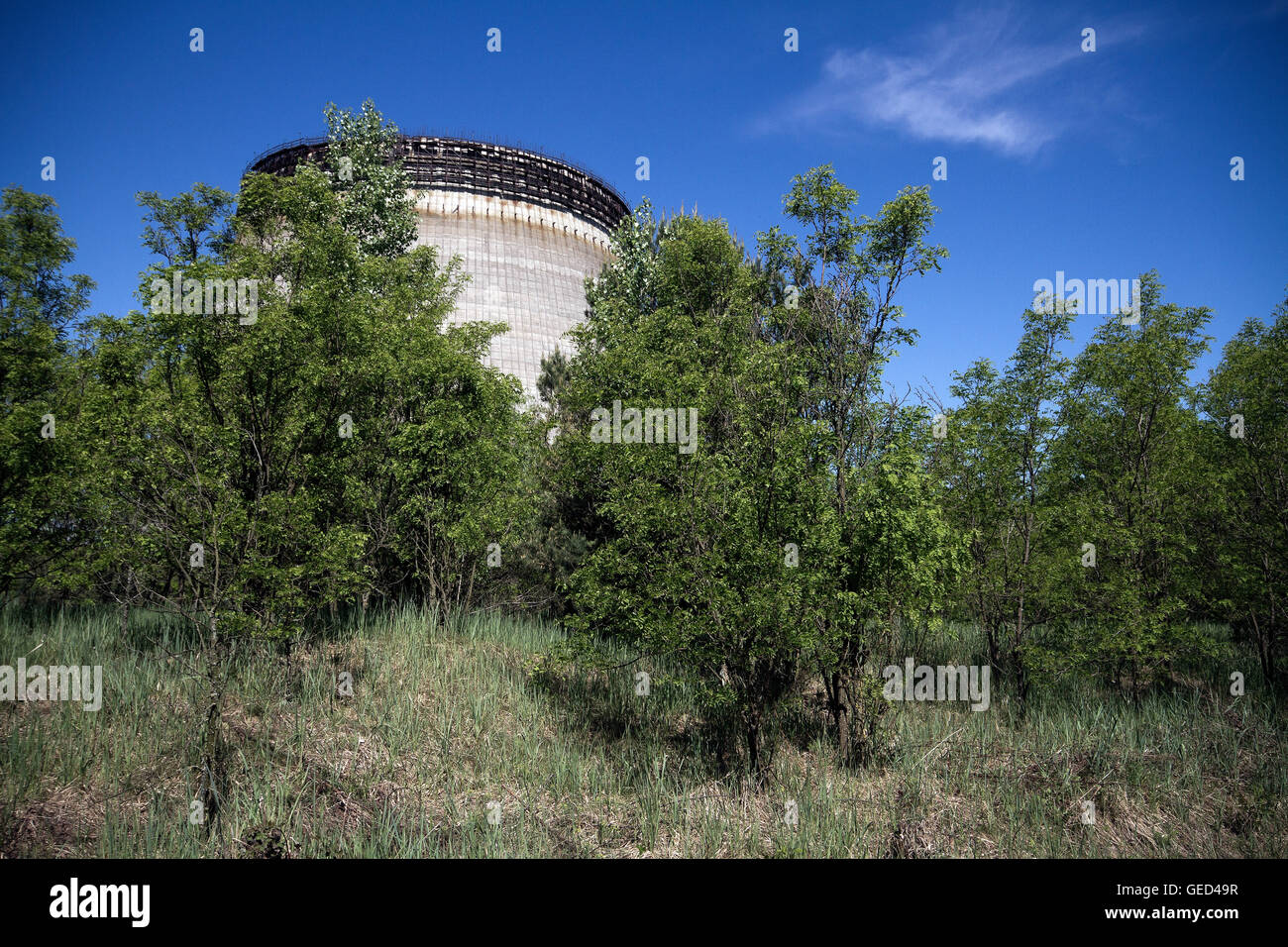 Torri di raffreddamento visibile all'interno di Chernobyl zona di esclusione, Ucraina Foto Stock