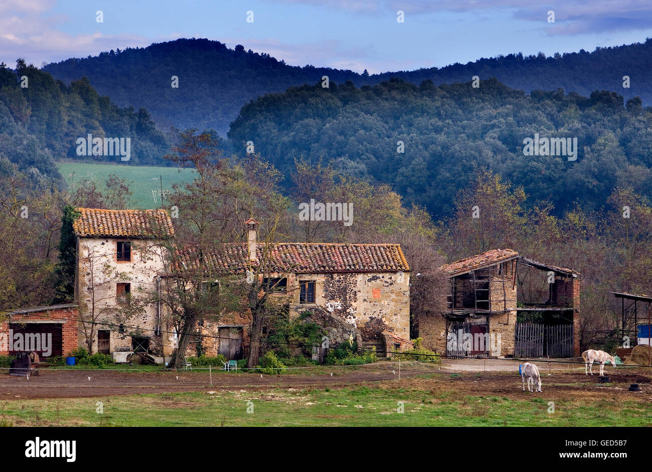 Casa rurale vicino al Vulcano Croscat,Garrotxa Parco naturale,la provincia di Girona. La Catalogna. Spagna Foto Stock