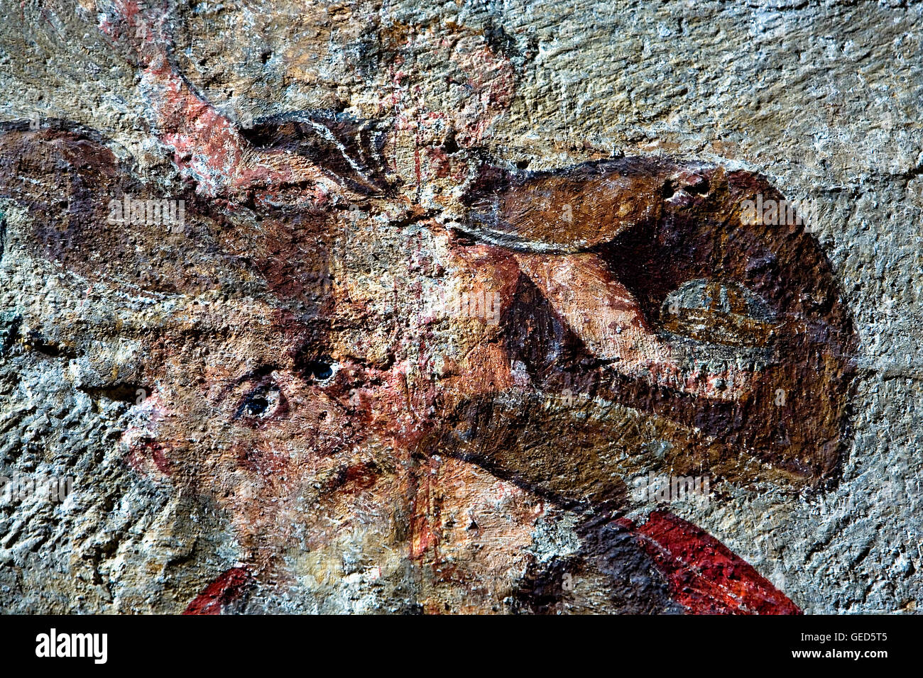 Salardú. Sant Andrèu chiesa. Interno. Interno. Dettaglio dei dipinti,Valle de Arán,Pirenei, provincia di Lleida, Catalogna, Spagna. Foto Stock