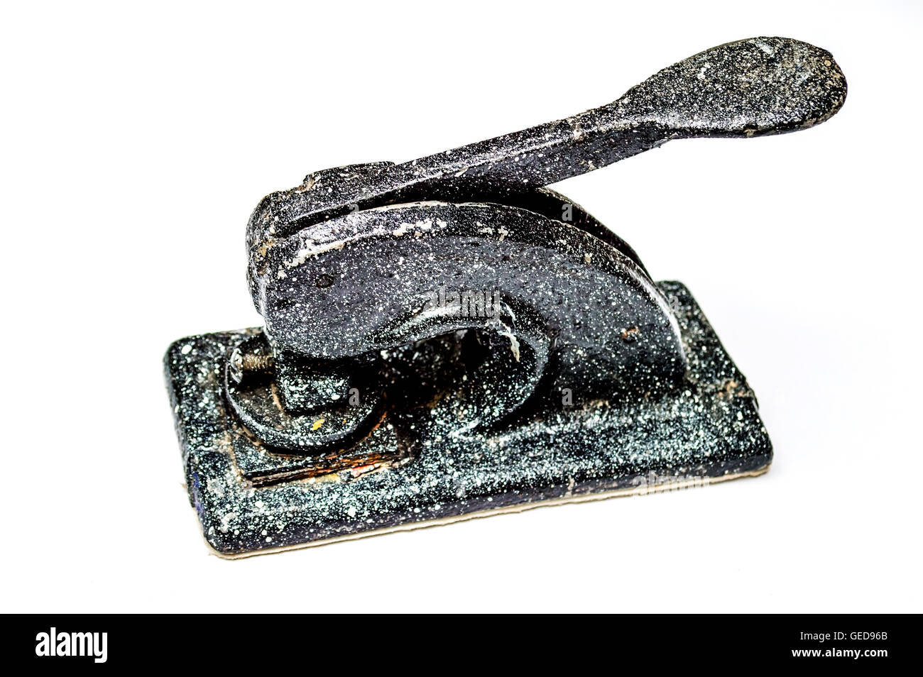 Azienda tenuta goffrata in sfondo bianco Foto Stock