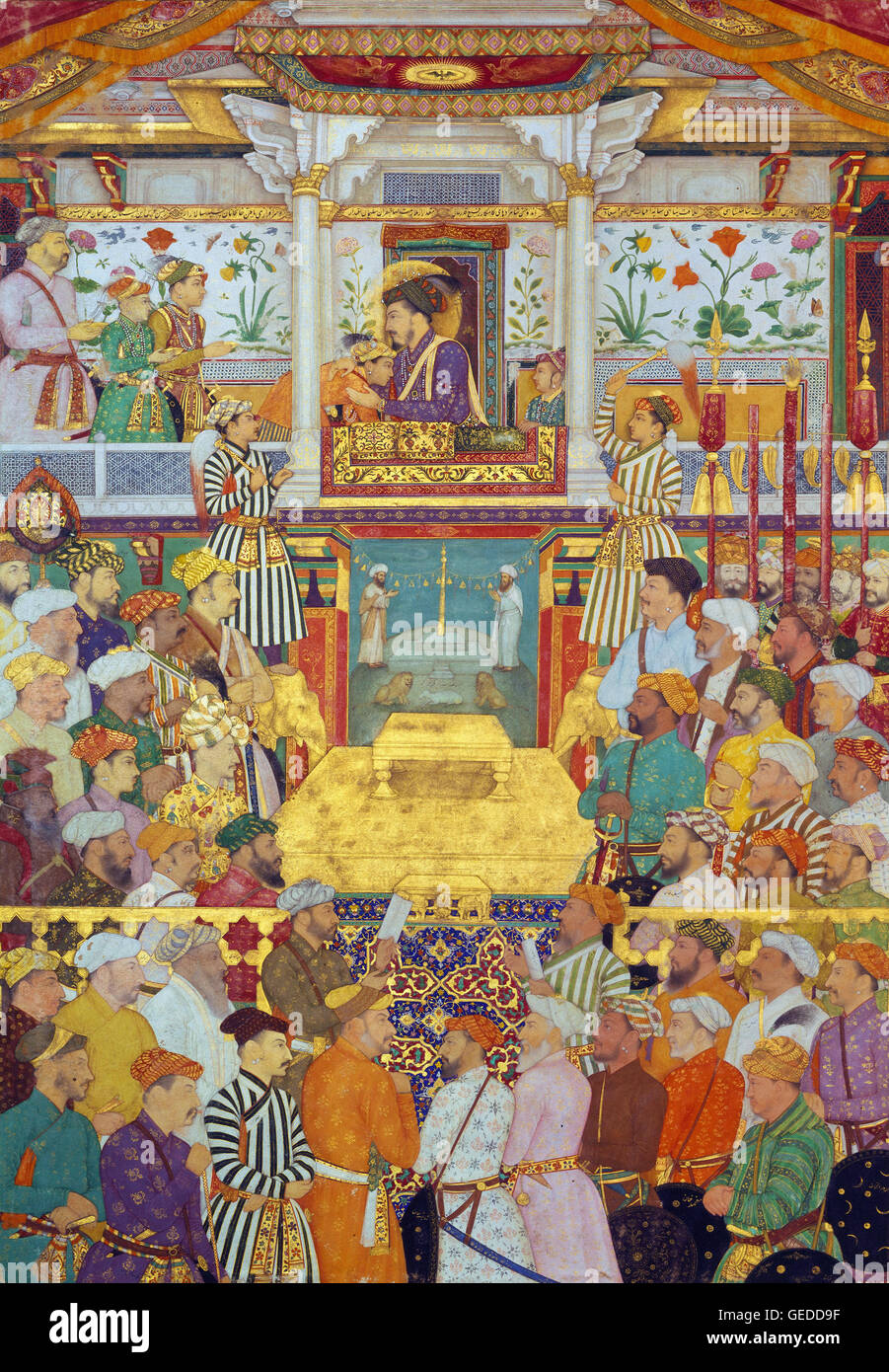 Bichitr - piastra Padshahnama 10 - Shah-Jahan riceve i suoi tre figli maggiori e di Asaf Khan Foto Stock