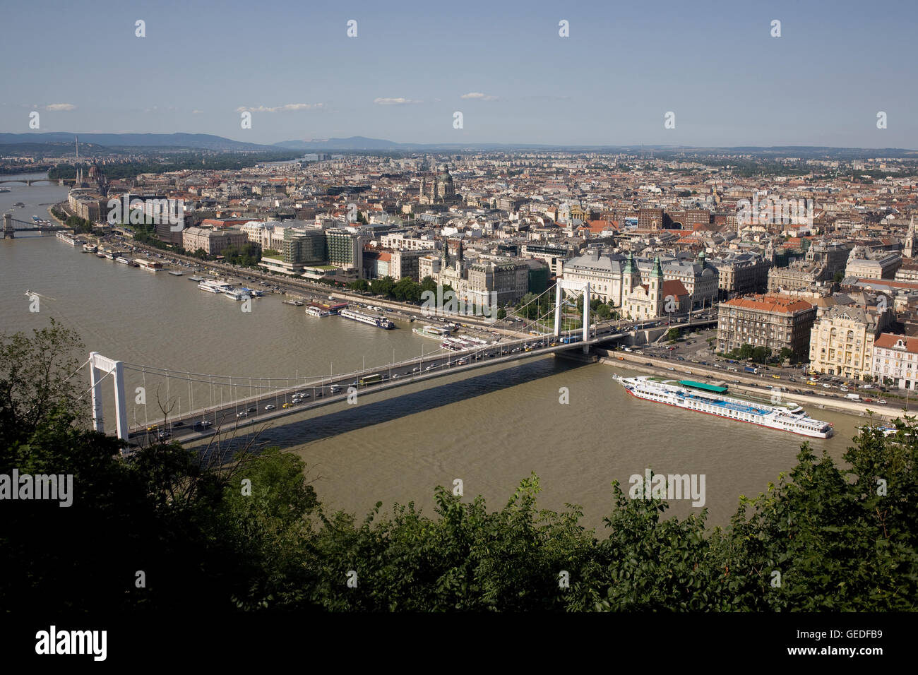 Elizabeth ponte sul Danubio e Pest visto dalla collina di Gellert Foto Stock