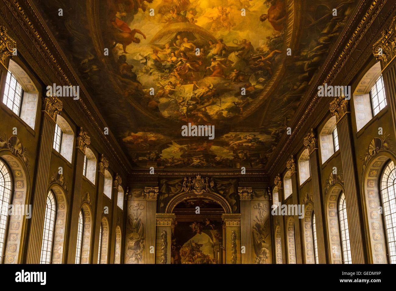 La sala dipinta, Old Royal Naval College, College, Greenwich, London, England, Regno Unito Foto Stock