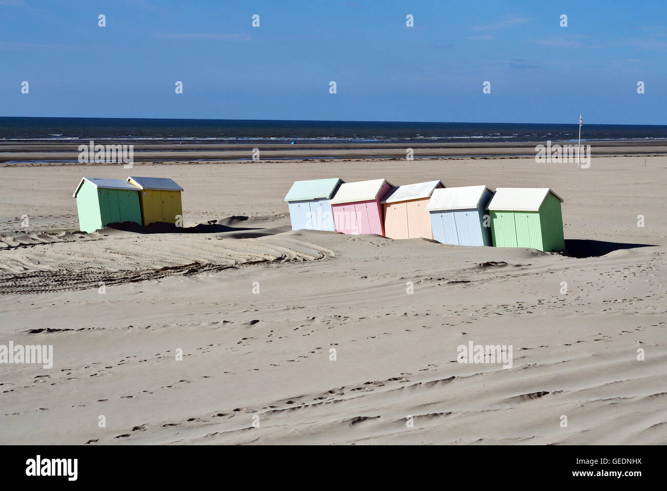 Berck-sur-Mer Beach; spiaggia capanne Foto Stock