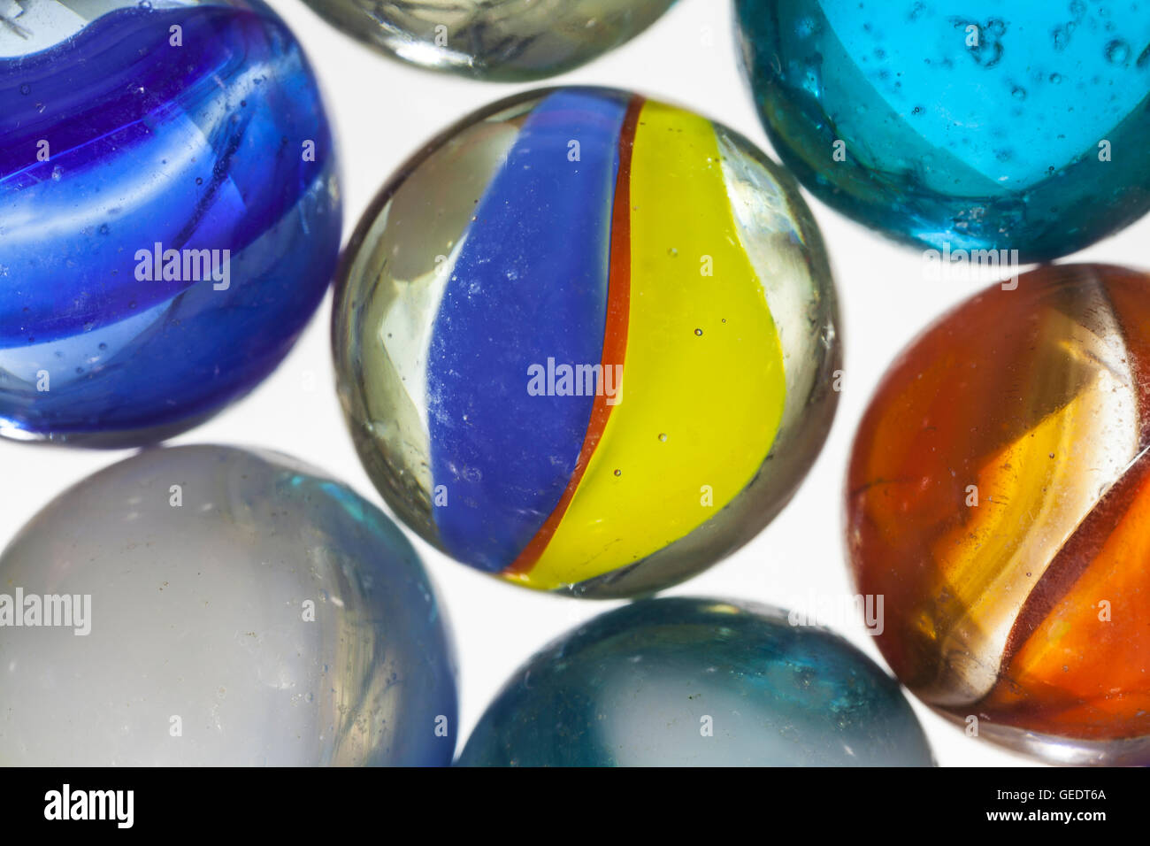 Giocattolo Vintage biglie macro closeup. Foto Stock