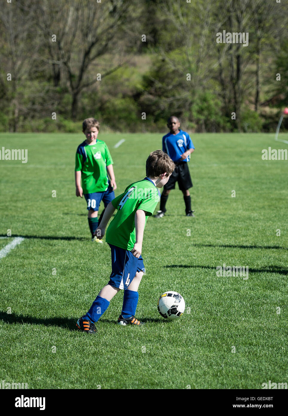 La gioventù partita di calcio. Foto Stock