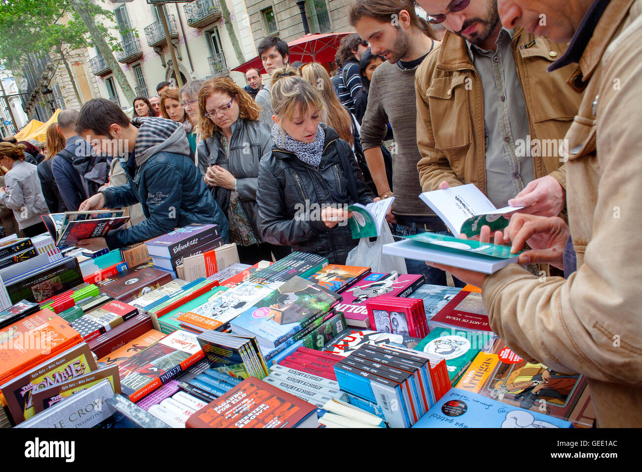 Prenota in stallo La Rambla, Sant Jordi's Day (23 aprile) ,Barcelona Catalonia,Spagna Foto Stock