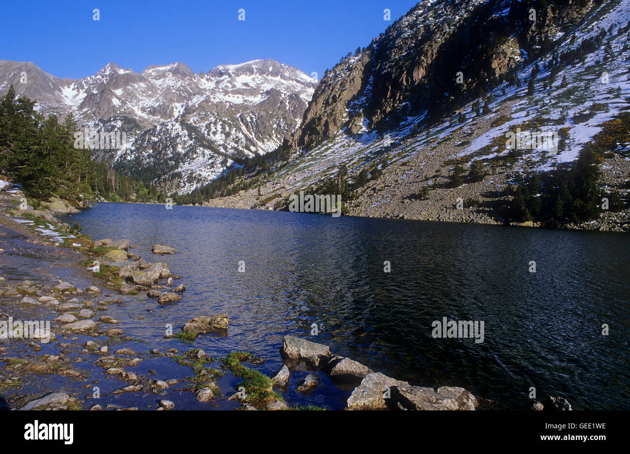 "Estany Llong',Llong lago,Aigüestortes i Estany de Sant Maurici National Park,Pirenei, provincia di Lleida, Catalogna, Spagna. Foto Stock