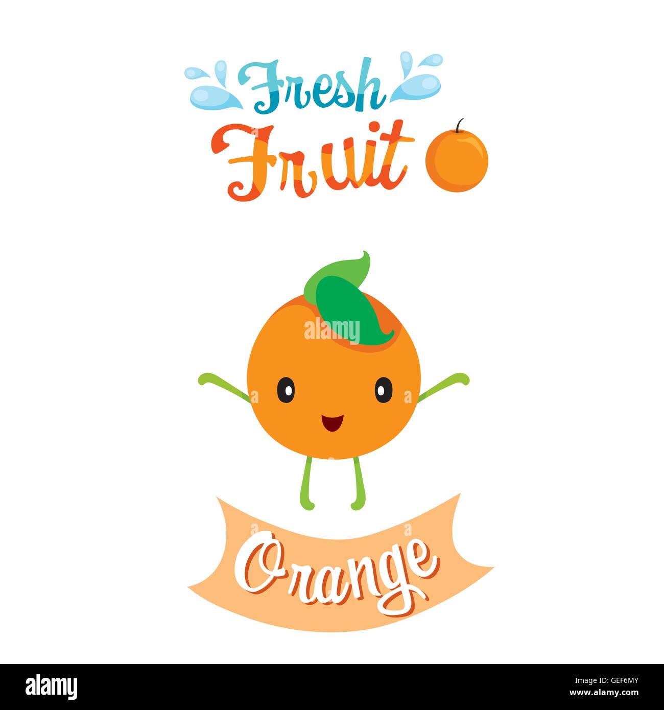 Cartoon carino di frutta di arancia, banner, logo, frutti tropicali, caratteri Design, estate, Mangiare Sano, cibo, succhi di frutta Illustrazione Vettoriale