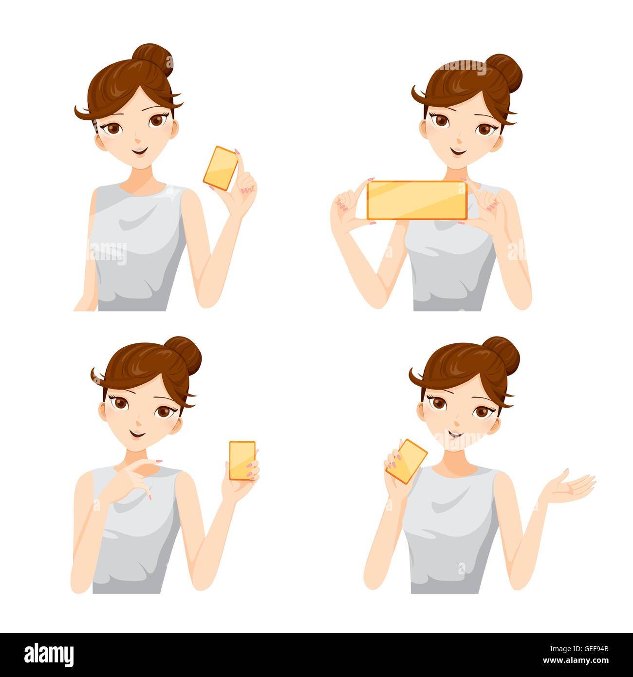 La donna che mostra le carte vergini impostare, bellezza, moda donna lifestyle, concept Illustrazione Vettoriale