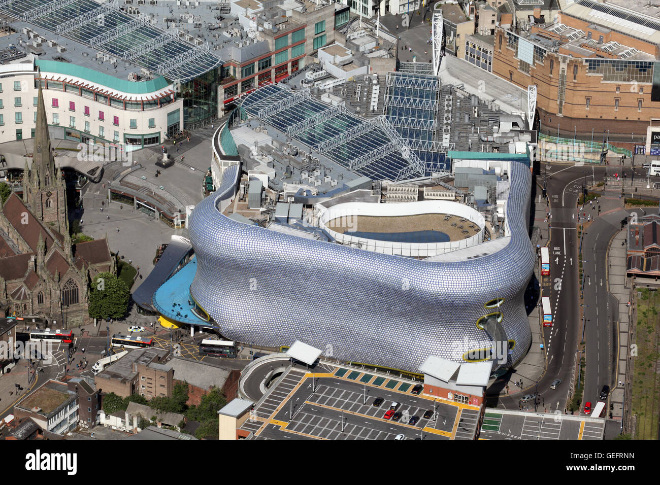 Vista aerea del centro cittadino di Birmingham & Bullring Shopping Centre, Regno Unito Foto Stock