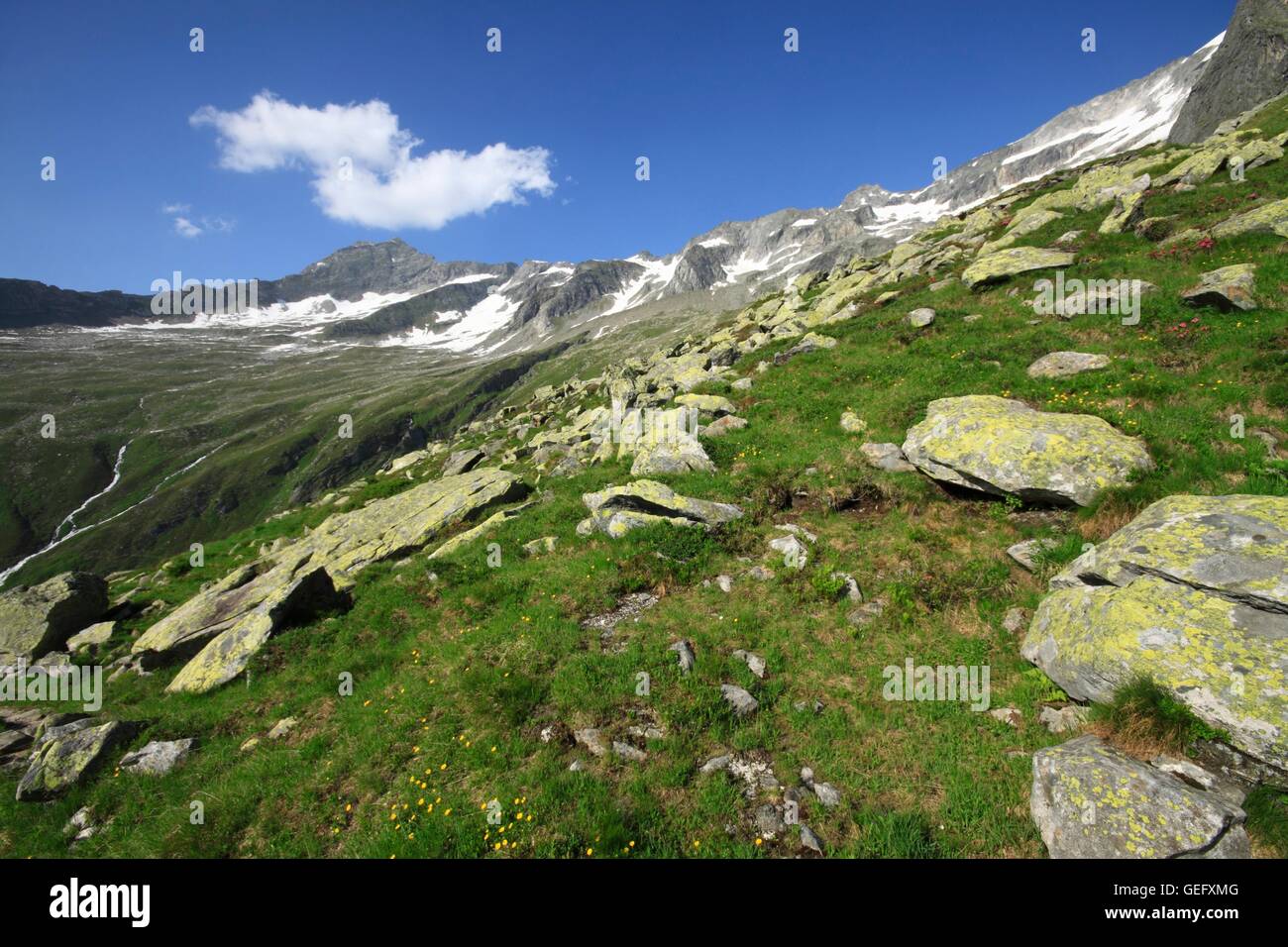 Sonntagskar con Rosswandspitze e Vordere Stangen Spitze, Alpi della Zillertal Foto Stock