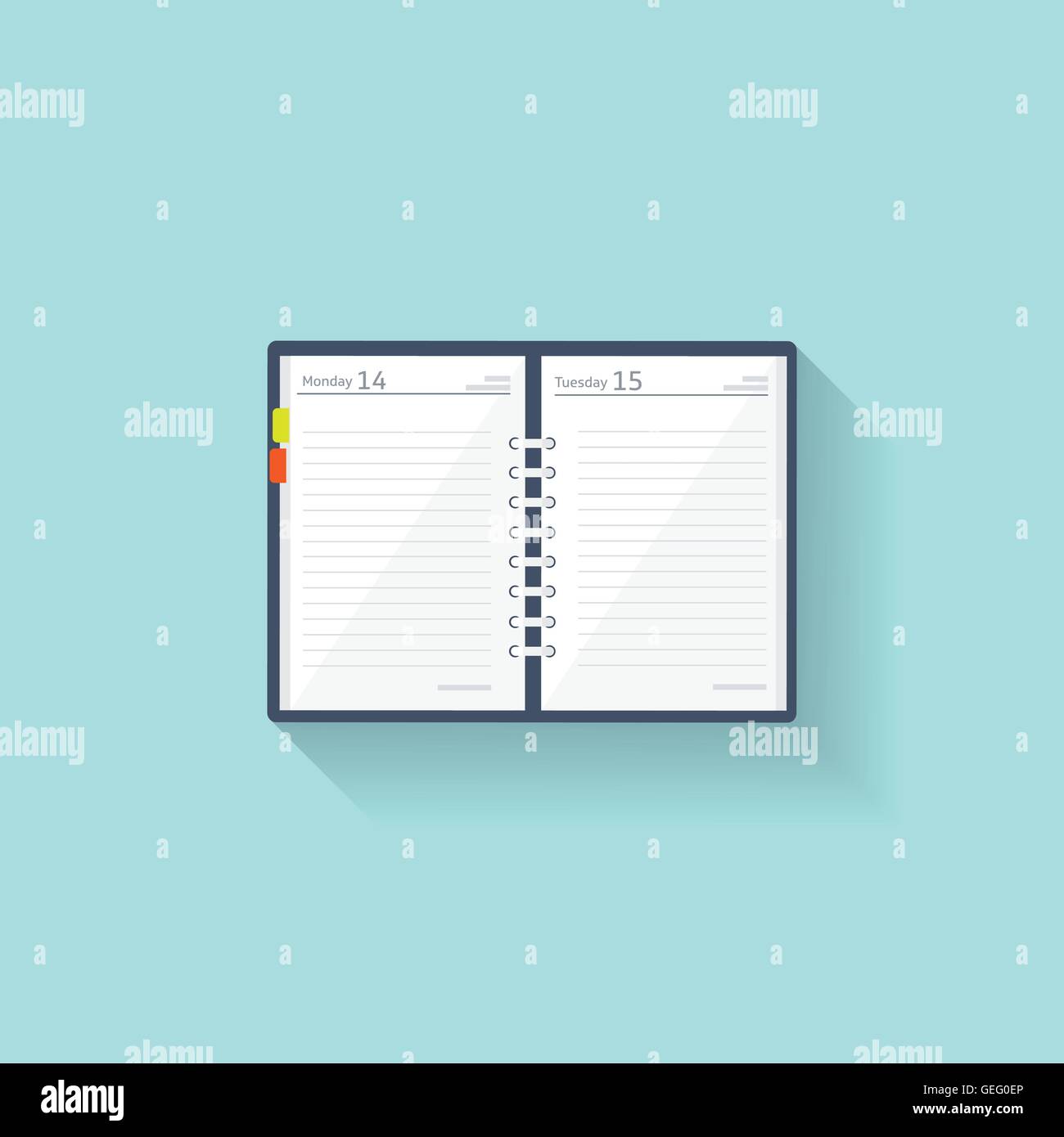 Un notebook in un tipo piatto. Promemoria, diario. Business Planner. Opuscolo. Carta. Illustrazione Vettoriale. Illustrazione Vettoriale