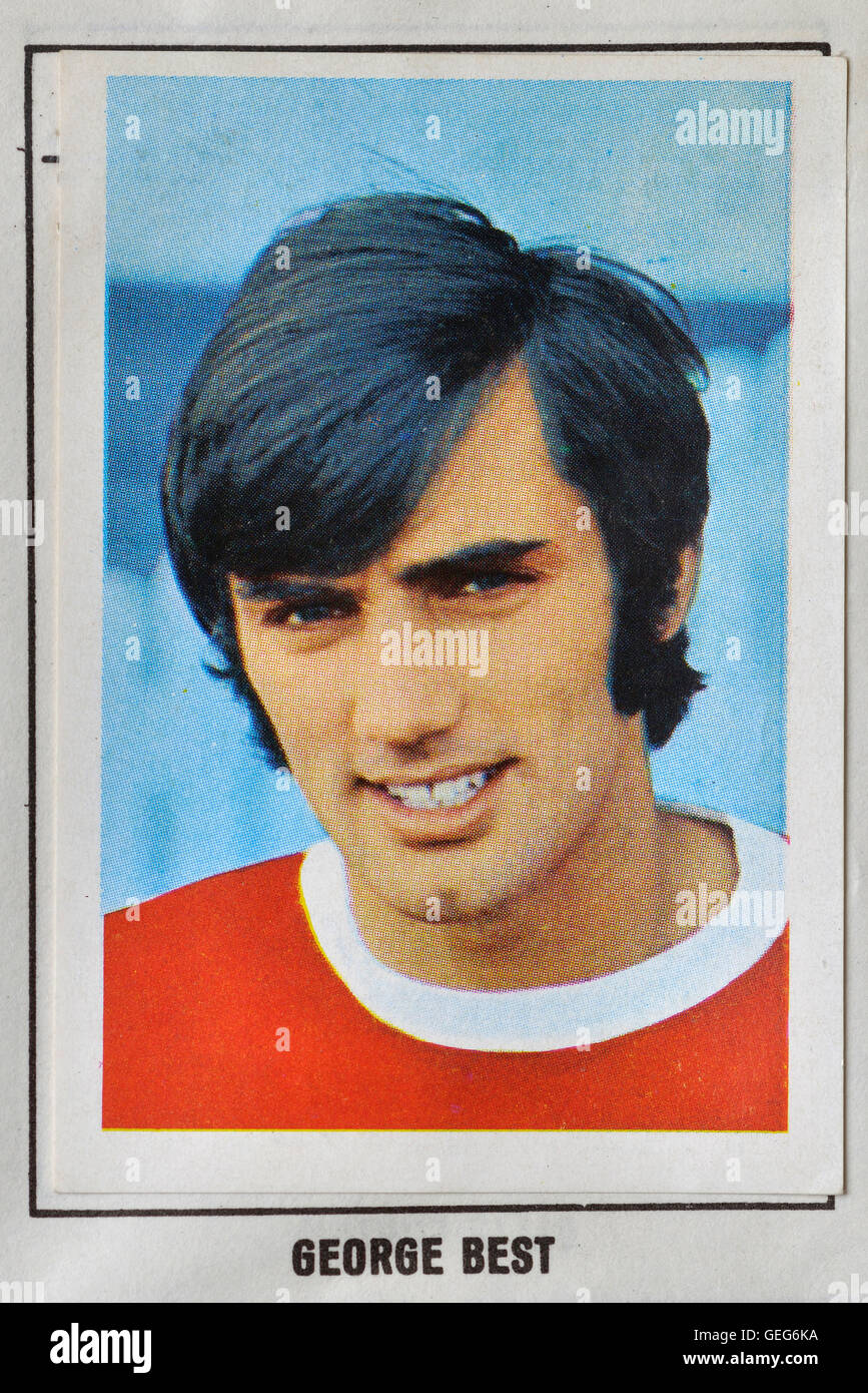 Il meraviglioso mondo di calcio stelle foto album timbro 1968-1969 di George Best Foto Stock