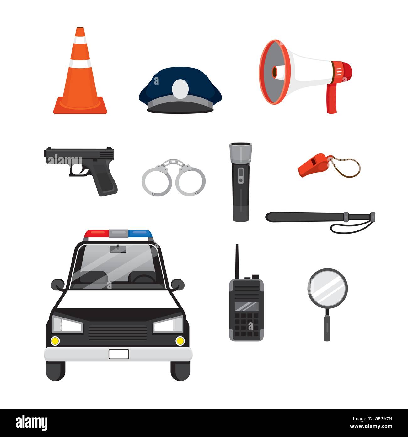 Polizia set di icone, professione, occupazioni Patrol, lavoratore, sicurezza, dazio Illustrazione Vettoriale