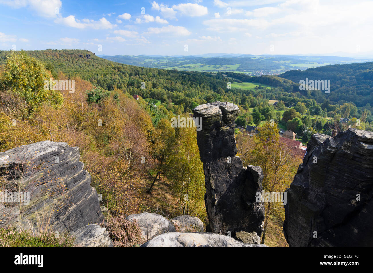 Tisá (Tissa, Tyssa) : Tisá pareti (Tiské stěny) e viste di Tisa in Svizzera boema ( České Švýcarsko ), Repubblica Ceca, Stati Uniti Foto Stock